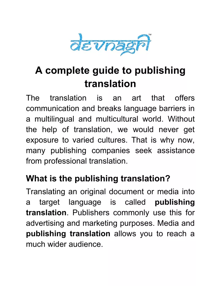 a complete guide to publishing translation