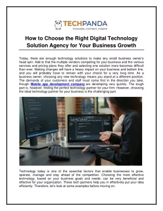 How to Choose the Right Digital Technology Solution Agency for Your Business Growth