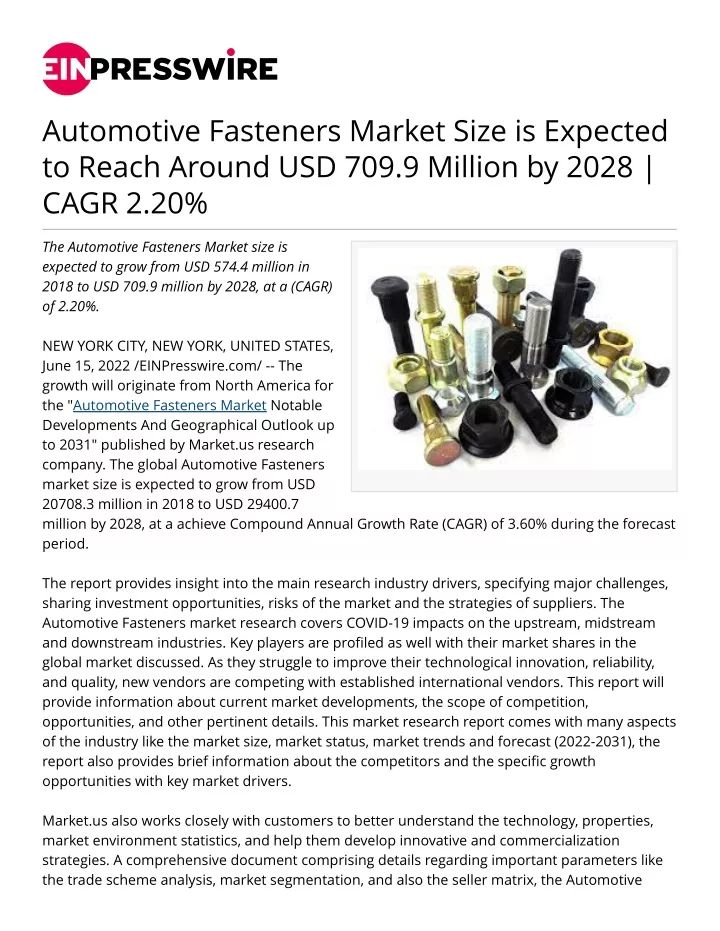 automotive fasteners market size is expected