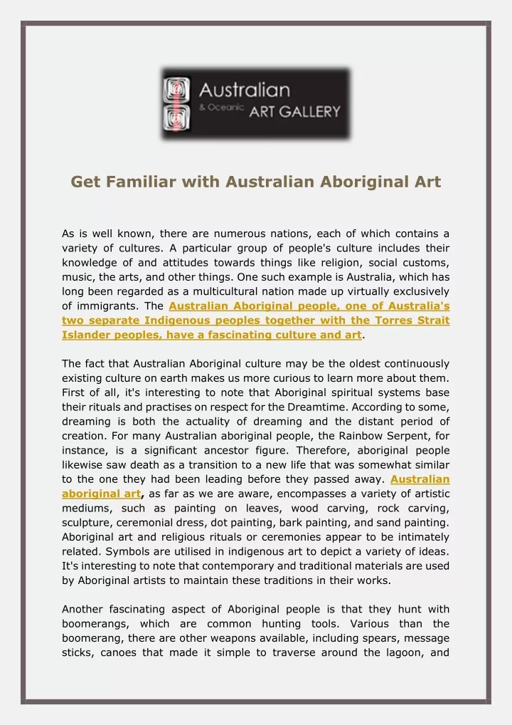 get familiar with australian aboriginal art