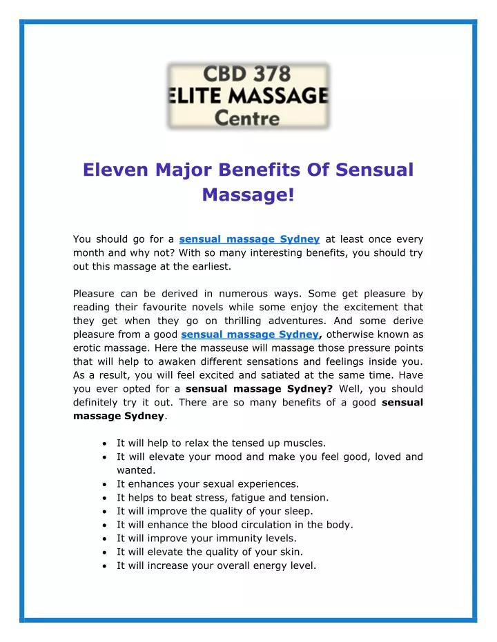 eleven major benefits of sensual massage