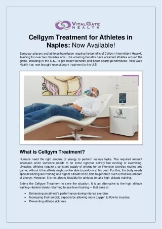Cellgym Treatment for Athletes in Naples