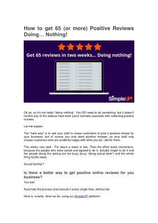 Simple Is Good - How to Get Positive Reviews