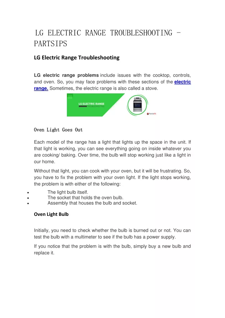 lg electric range troubleshooting partsips