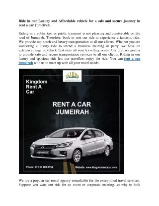 Secure Journey in Rent a Car Jumeirah