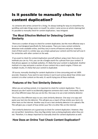 Is it possible to manually check for content duplication