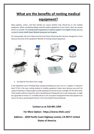 What are the benefits of renting medical equipment