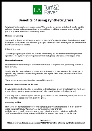 Benefits of using synthetic grass