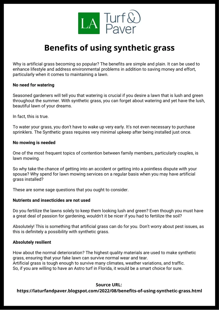 benefits of using synthetic grass