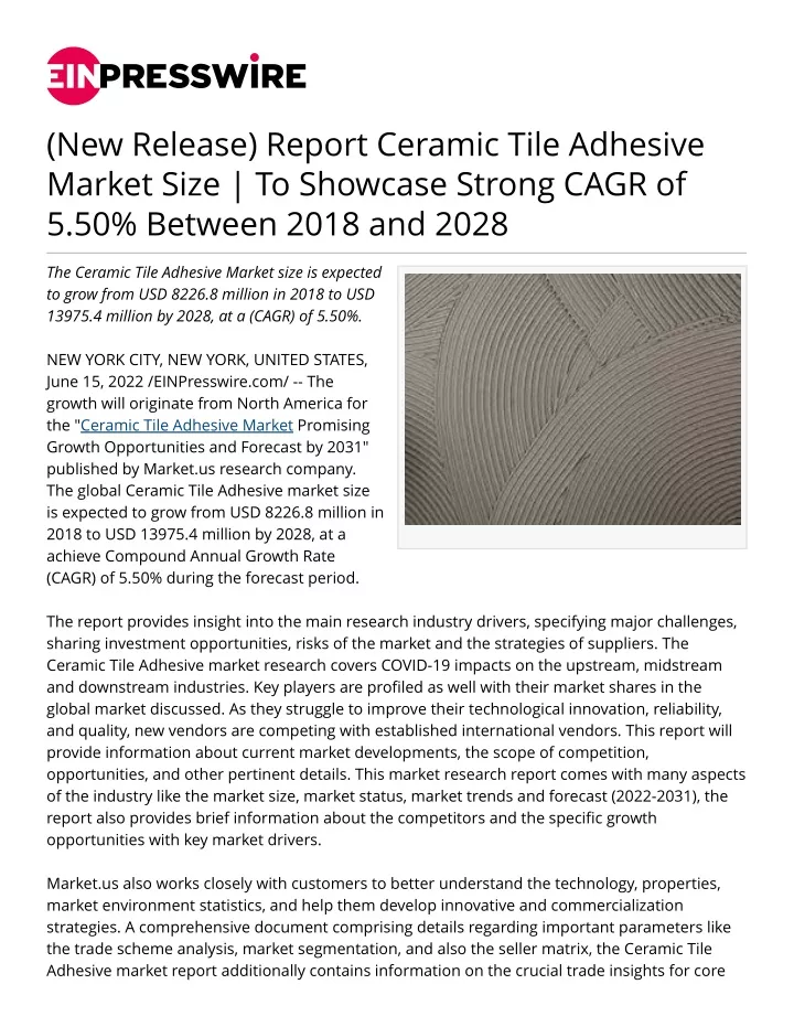 new release report ceramic tile adhesive market