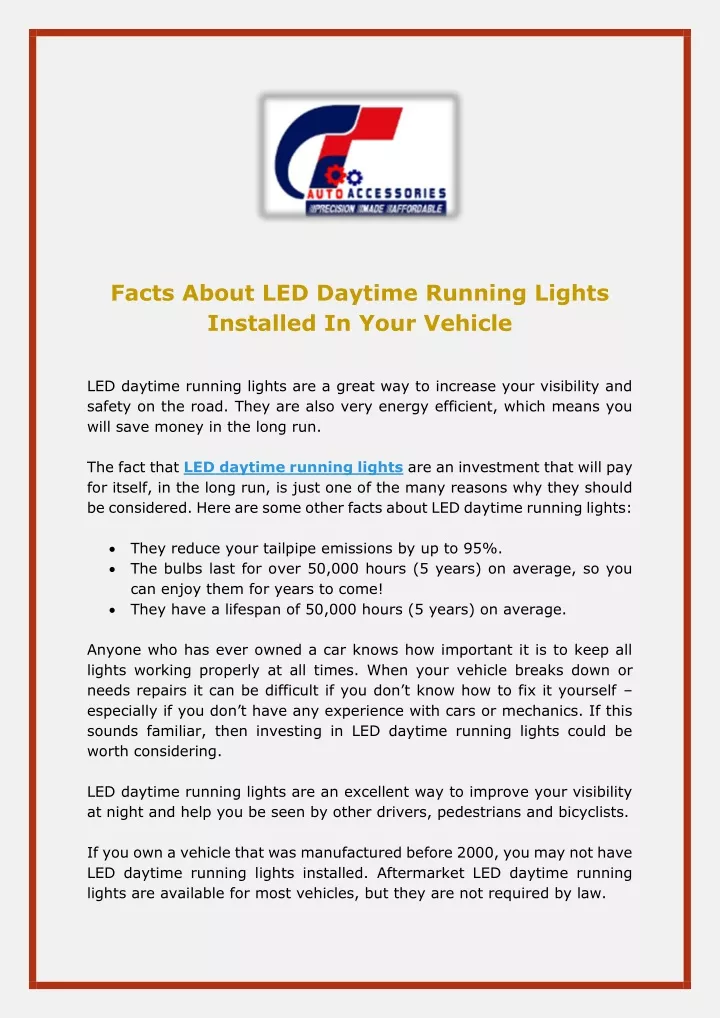 facts about led daytime running lights installed