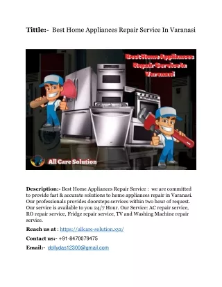 Best Home Appliances Repair Service In Varanasi