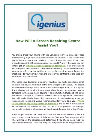 How Will A Screen Repairing Centre Assist You