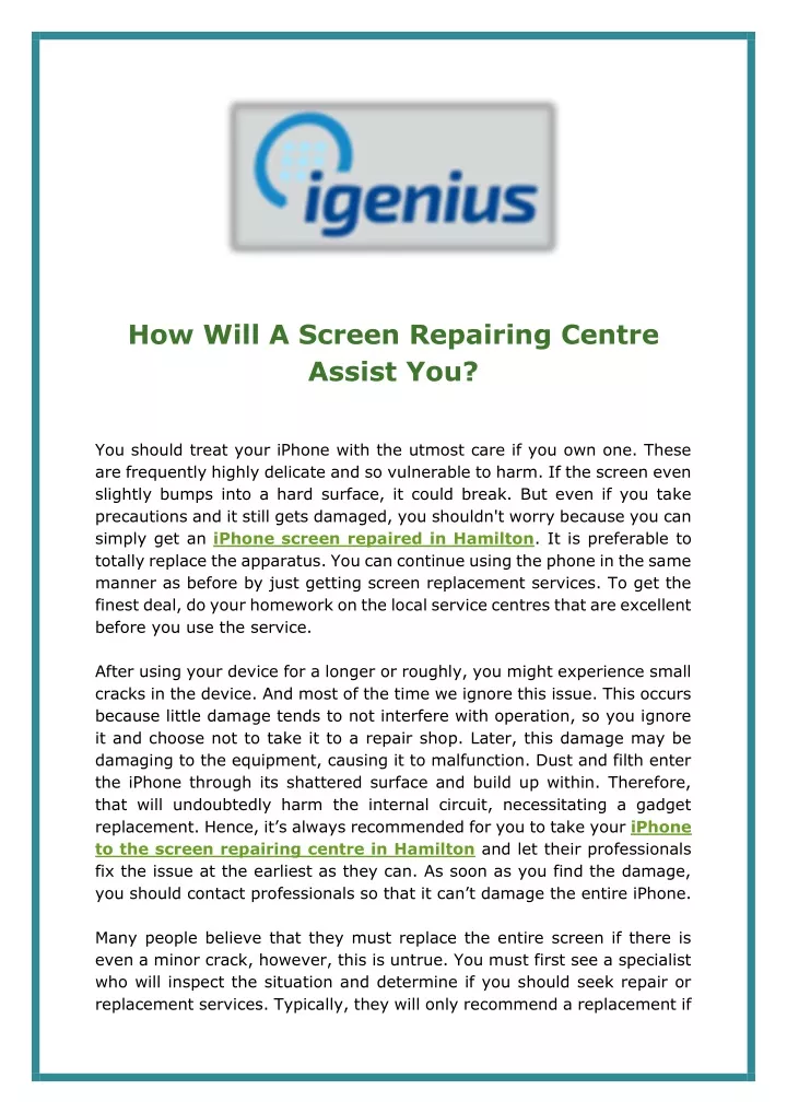 how will a screen repairing centre assist you