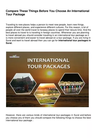 Compare These Things Before You Choose An International  Tour Package