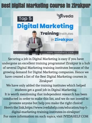 Best Digital Marketing Course in Zirakpur