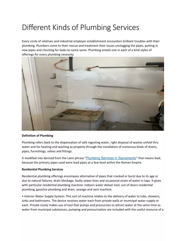 different kinds of plumbing services