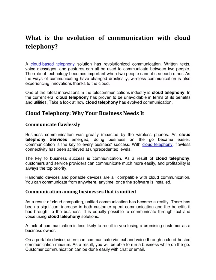 what is the evolution of communication with cloud