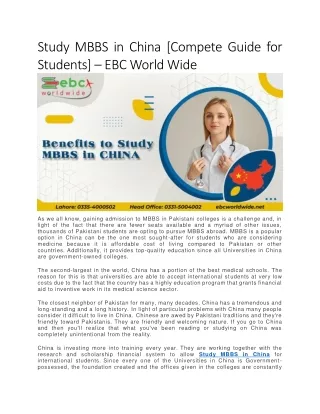 Study MBBS in China [Compete Guide for Students] – EBC World Wide