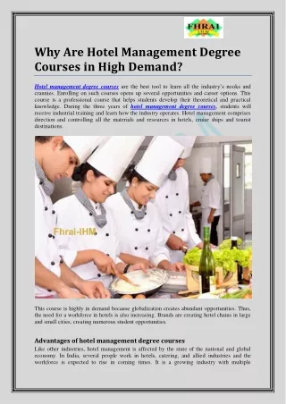 Why Are Hotel Management Degree Courses in High Demand?