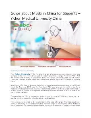 Guide about MBBS in China for Students – Yichun Medical University China