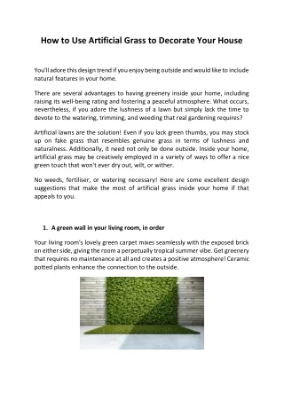 How to Use Artificial Grass to Decorate Your House