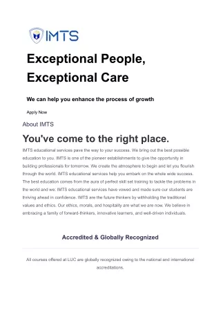 IMTS EDU Exceptional People, Exceptional Care