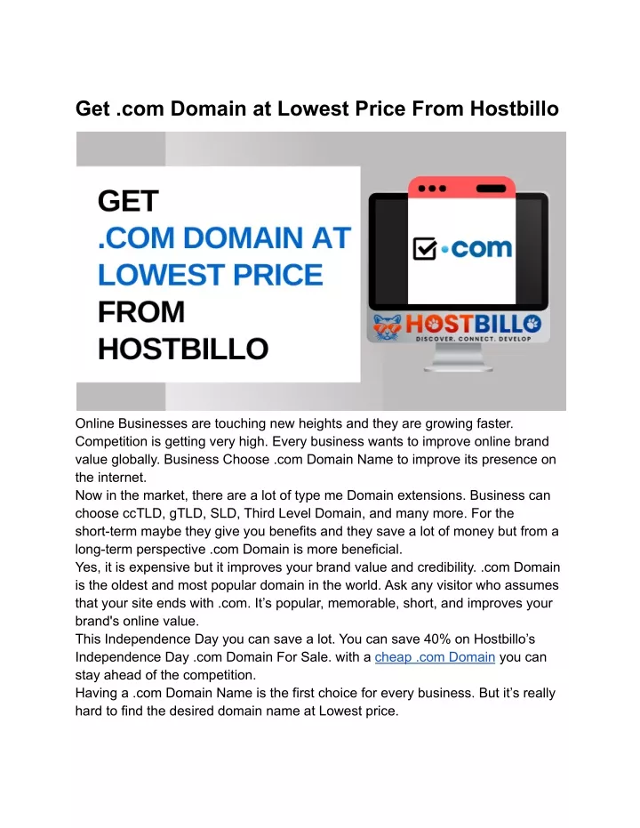 get com domain at lowest price from hostbillo