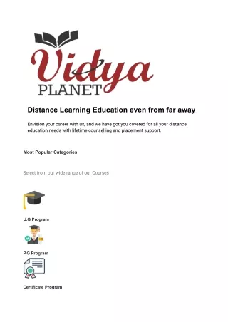 VIDYA PLANET Distance Learning Education even from far away