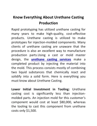 Know Everything About Urethane Casting Production