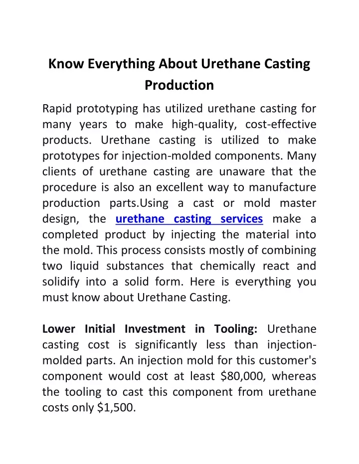 know everything about urethane casting production