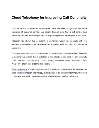 cloud telephony for improving call continuity