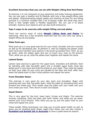 Excellent Exercises that you can do with Weight Lifting Rod And Plates