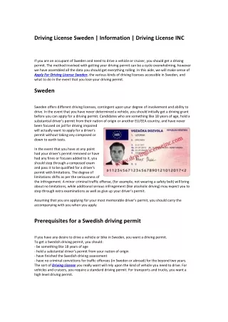 Driving License Sweden | Information | Driving License INC