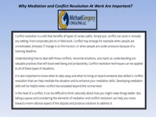 why mediation and conflict resolution at work