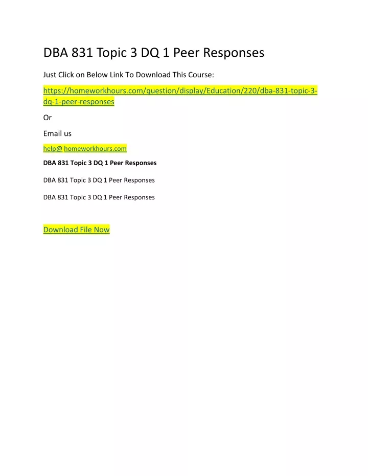 dba 831 topic 3 dq 1 peer responses