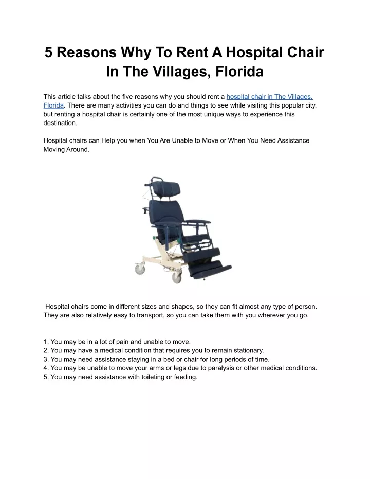 5 reasons why to rent a hospital chair