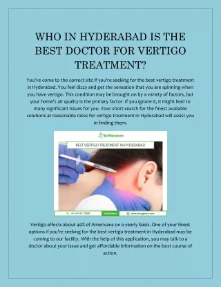 WHO IN HYDERABAD IS THE BEST DOCTOR FOR VERTIGO TREATMENT?