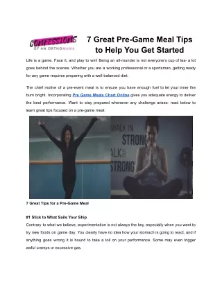 Get Pre-Game Meals Chart Online to Energize Yourself