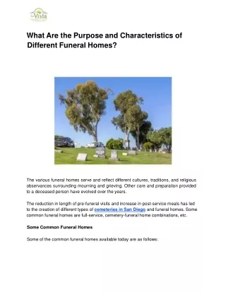 What Are the Purpose and Characteristics of Different Funeral Homes