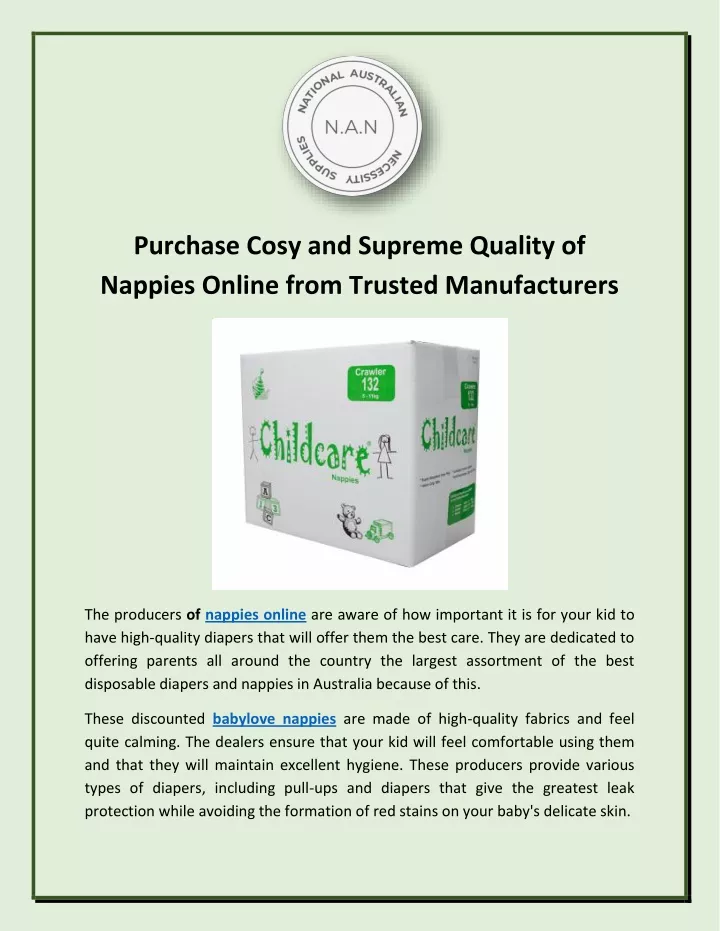 purchase cosy and supreme quality of nappies