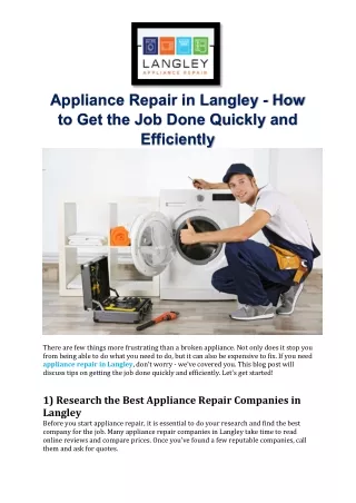 Appliance Repair in Langley - How to Get the Job Done Quickly and Efficiently