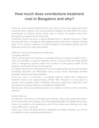 How much does overdenture treatment cost in Bangalore and why_