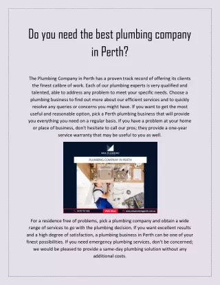Do you need the best plumbing company in Perth?