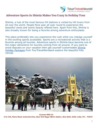 Adventure Sports In Shimla Makes You Crazy In Holiday Tour