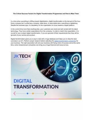 The Critical Success Factors for Digital Transformation Programmes and How to Meet Them - JK Tech