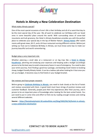 Hotels in Almaty a New Celebration Destination