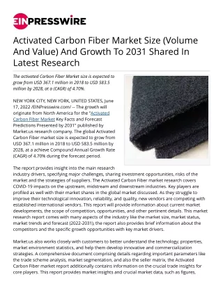 Activated Carbon Fiber Market Size (Volume And Value) And Growth To 2031 Shared