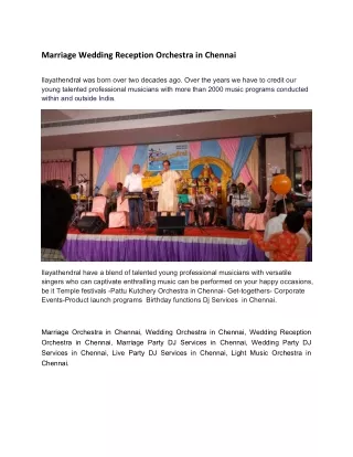 Wedding Reception Orchestra in Chennai