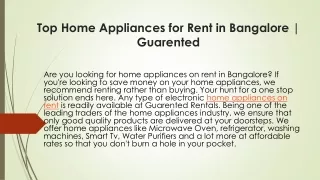Top Home Appliances on Rent in Bangalore | Guarented